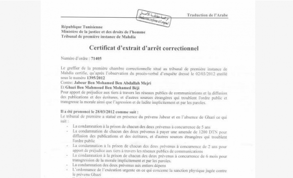  Tunisie. Deux Tunisiens condamnés à 7 ans de prison pour «blasphème»