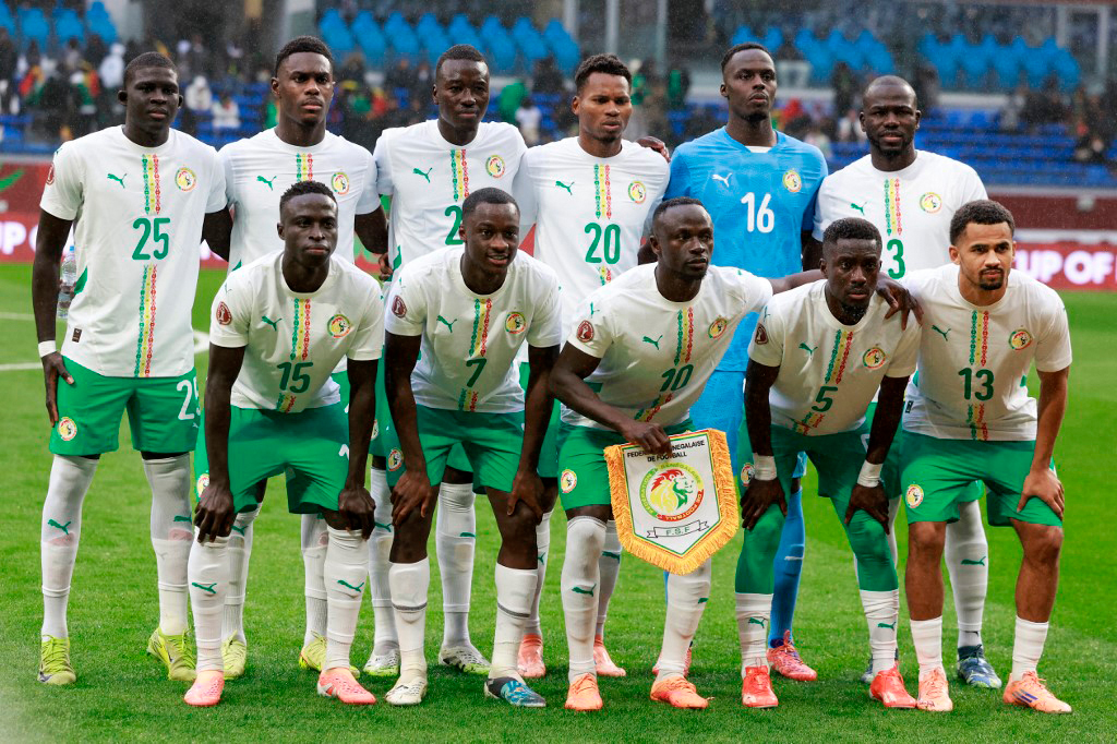 Les joueurs du Sénégal au Grand Stade de Tanger avant un match de la CAN-2025, le 9 janvier 2026