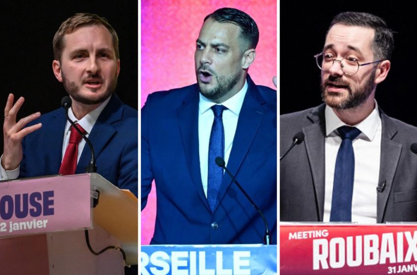 François Piquemal, Sébastien Delogu et David Guiraud, élus de La France Insoumise, lors de meetings pour les municipales 2026, victimes d’une campagne de désinformation.