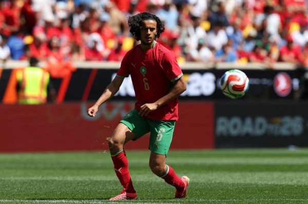 Ayyoub Bouaddi lors du match amical entre le Maroc et la Norvège, au Red Bull Arena en juin 2026.