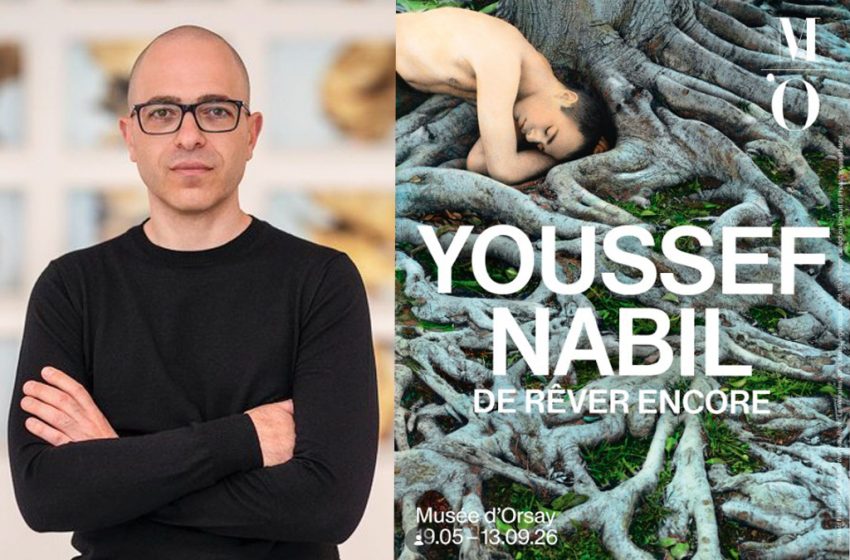 Affiche de l’exposition « De rêver encore » au musée d’Orsay et portrait du photographe Youssef Nabil