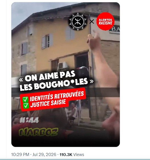 vidéo relayée sur X montrant des chants racistes lors de la Féria de Marboz.