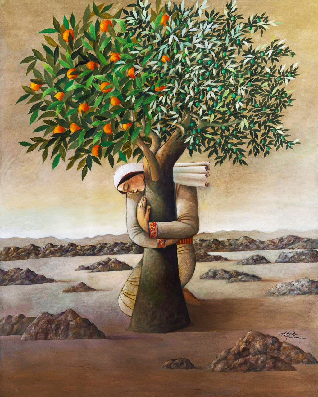 From the River to the Sea, peinture de Sliman Mansour réalisée en 2021