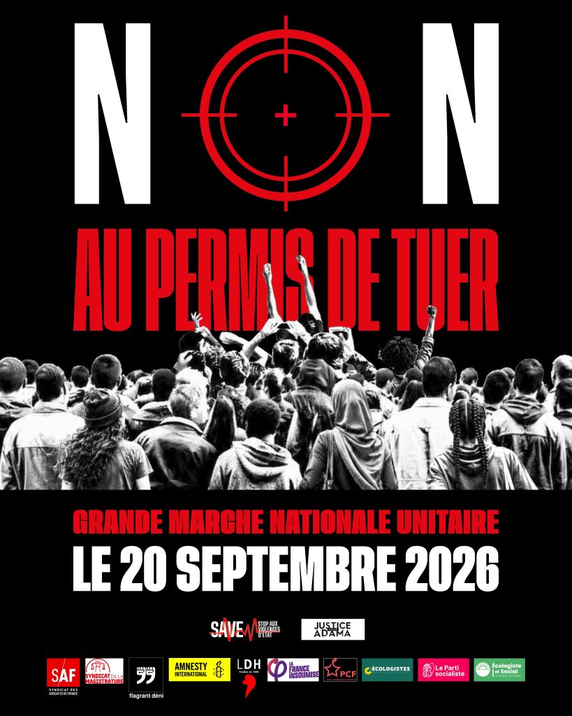 Affiche de la marche nationale « Non au permis de tuer », prévue le 20 septembre 2026.